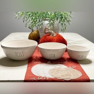 Rae Dunn mixing bowls 3 sizes Toss, Stir, and Dash